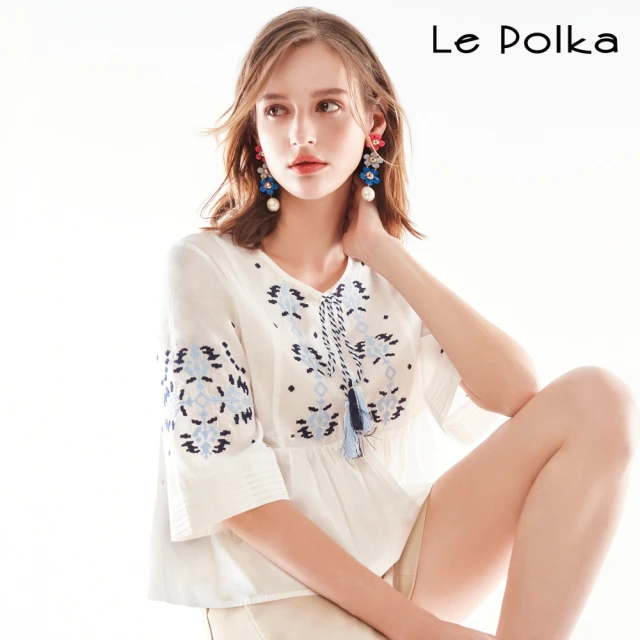 Le Polka 波西米亞繡花綁帶上衣-女