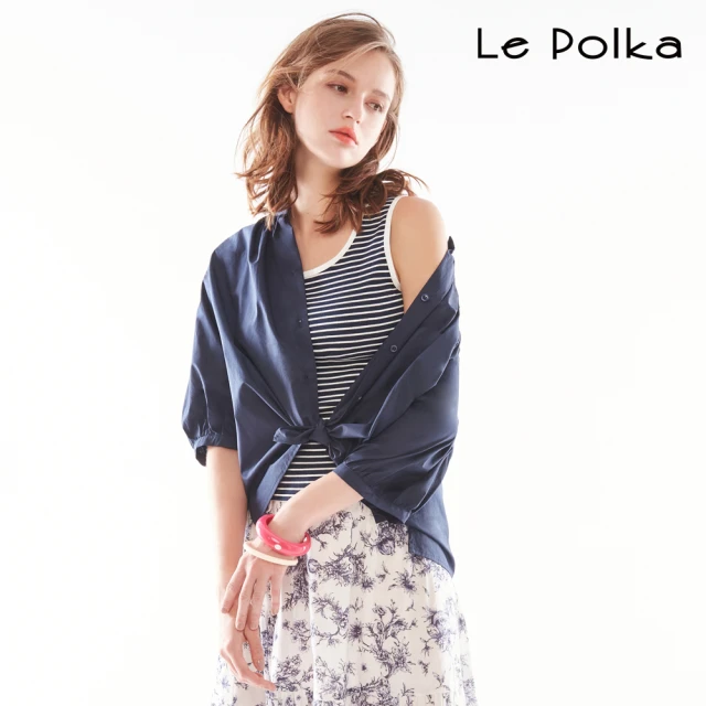 Le Polka 簡約圓領澎袖襯衫/2色-女(休閒外套 罩衫)