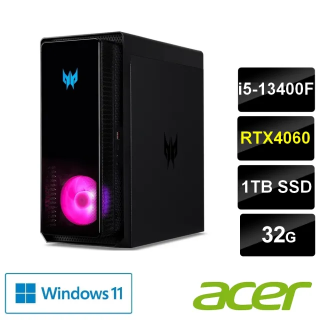 【Acer 宏碁】27型電競螢幕組★i5 RTX4060電競電腦(PO3-650/i5-13400F/32G/1TB SSD/RTX4060/W11)