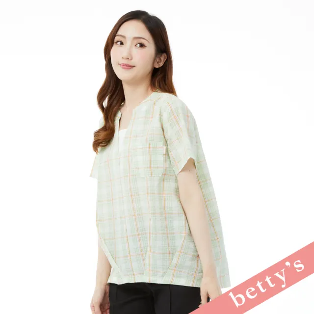 【betty’s 貝蒂思】假兩件格紋V領壓摺上衣(淺綠)