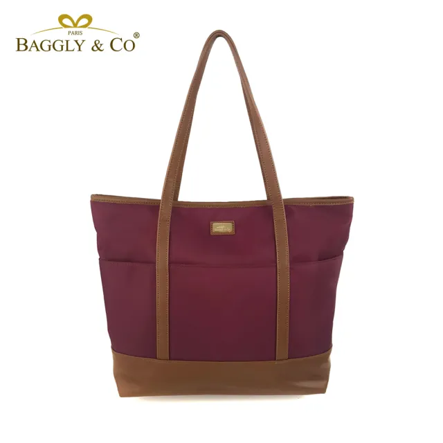 【BAGGLY&CO】雙11 經典百搭真皮尼龍輕量防盜托特包(真皮包包 兩色)