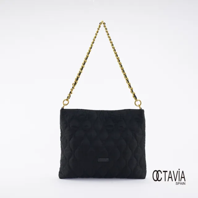 【OCTAVIA 8】雙11 OCTAVIA 8 真皮 -  小姐好正 尼龍鋪棉車線雙包組鍊條肩背包 - 柔軟黑(OCTAVIA