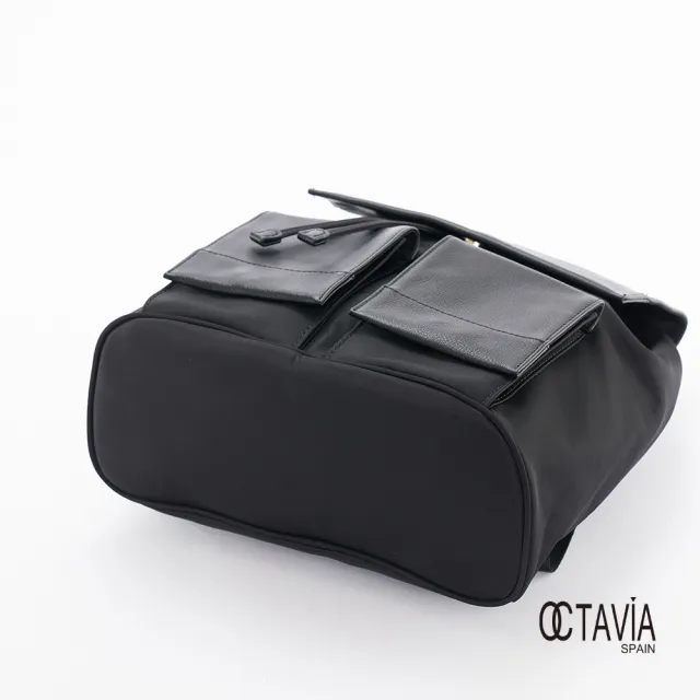 【OCTAVIA 8】雙11 OCTAVIA 8 真皮 -  黑色魅力 尼龍配皮束口大口袋後背包 - 愛書黑