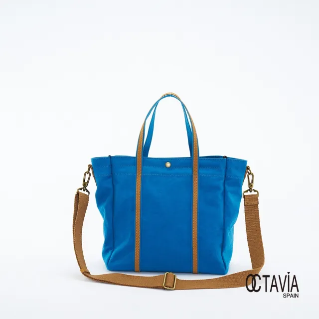【OCTAVIA 8】雙11 OCTAVIA 8 - 小哆啦 牛皮口袋 厚磅基本款手提肩背帆布包 - 拉拉天藍