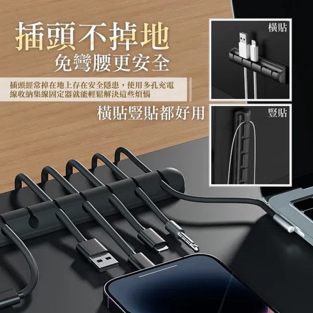 【ROYAL LIFE 皇室生活】多孔充電線收納集線固定器-3格(多孔矽膠集線器/理線器/夾線器/充電線收納)