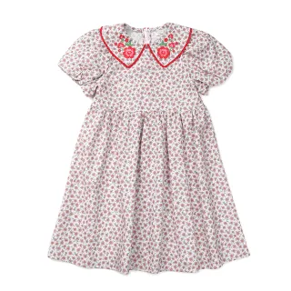 【lulabee】童裝-小紅花領邊印花裙(紅)