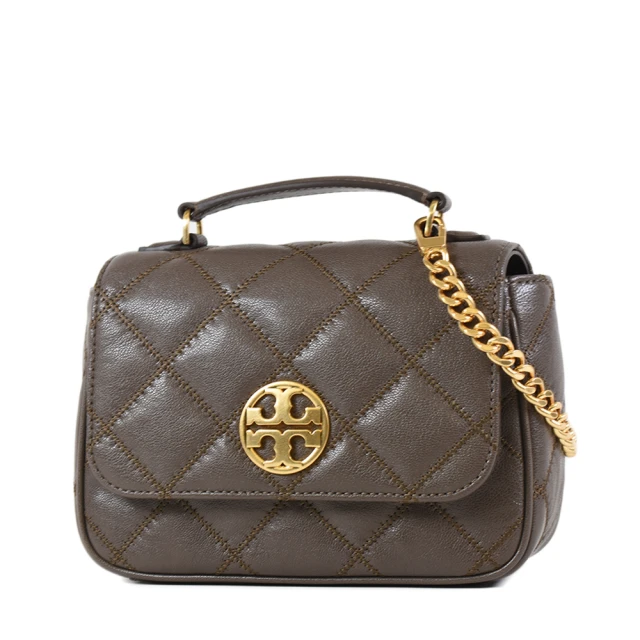 TORY BURCH WILLA 菱格紋手提/斜背二用包-可可色/迷你款-特