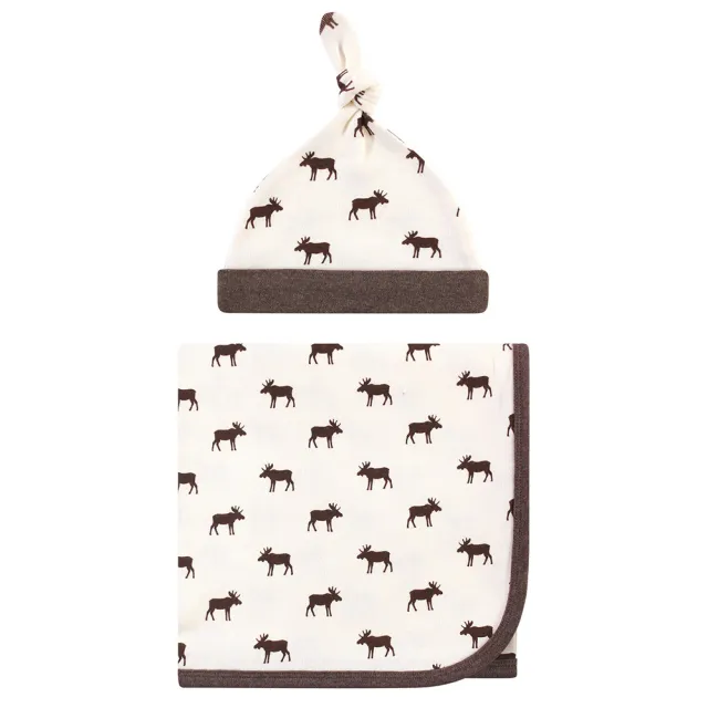 【Hudson Baby】有機棉嬰兒抱毯包巾毯+帽子組(美國紐約精品母嬰品牌)