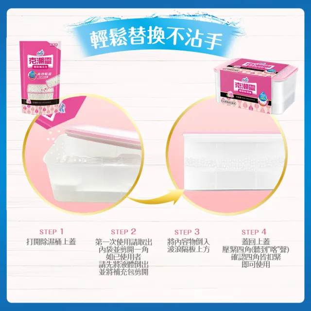 【克潮靈】環保型除濕桶組-玫瑰香/檜木香/去霉味/小蒼蘭英國梨/活性炭無香(3除濕桶+7補充包)