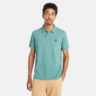 【Timberland 官方旗艦】男款藍綠色休閒短袖Polo衫(A6R29CL6)