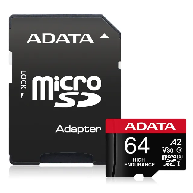 【ADATA 威剛】High Endurance  microSDXC UHS-I U3 A2 V30  64G高耐用記憶卡(附轉卡)