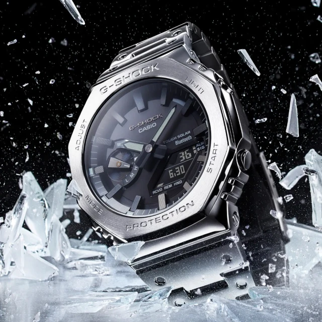 CASIO 卡西歐 G-SHOCK 金屬 銀X黑 八角形錶殼 雙顯腕錶 爸爸節 七夕 情人節 禮物(GM-B2100D-1A)