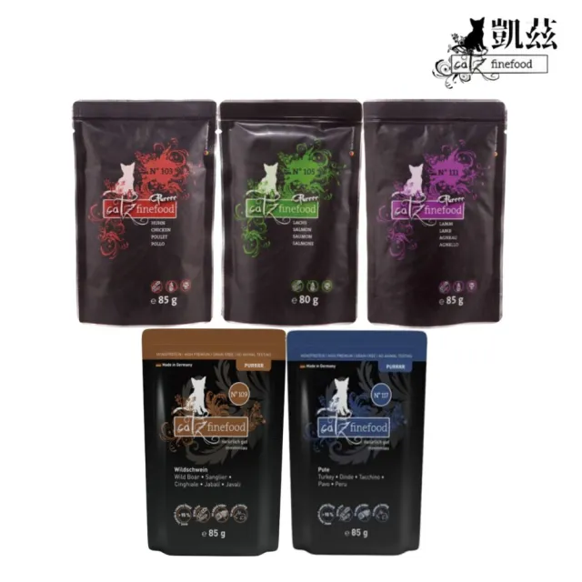 【Catz finefood 德國凱茲】單一純肉低敏 無穀貓專用主食餐包 80-85g*32入組(貓罐、貓主食罐、貓餐包)