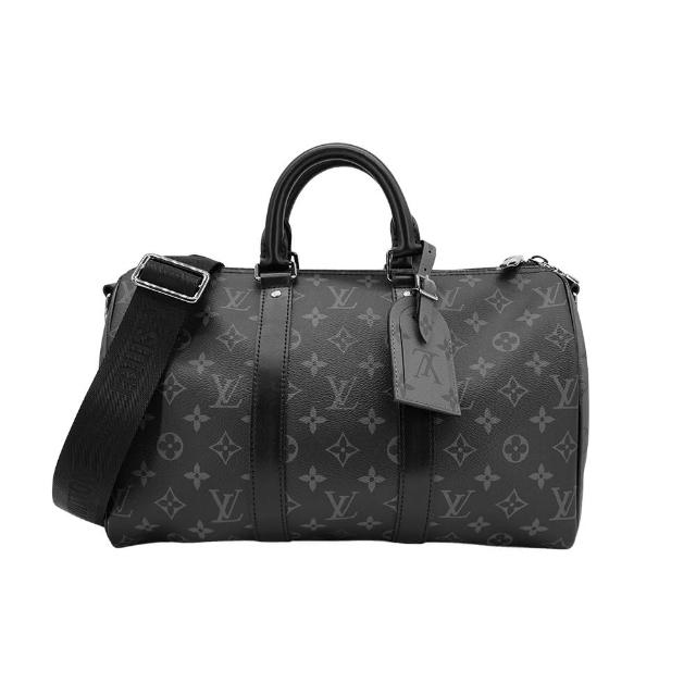 LV LOUIS VUITTON路易威登 M46655 經典 Keepall Bandoulière 35 Eclipse 帆布手提/斜背包