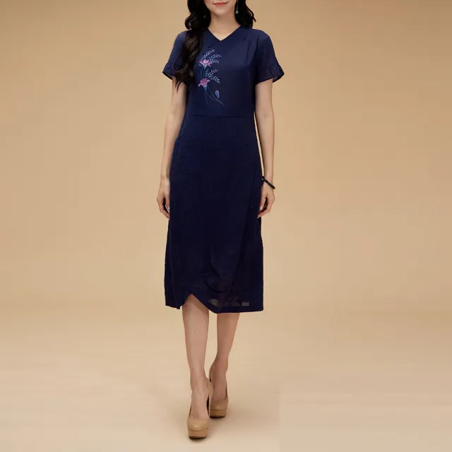 【古典美】43106刺繡手繪洋裝(茶禪服/中國風/國服/漢服/手染服/棉麻/亞麻/天然纖維)