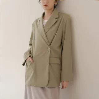 【Queenshop】女裝 長袖 前雙口袋造型素面寬版西裝外套-綠 現+預 02030555