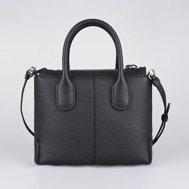 【TOD’S】TOD’S Di Bag壓印飾牌LOGO顆粒設計小牛皮拉鍊手提斜背托特包(迷你/黑)