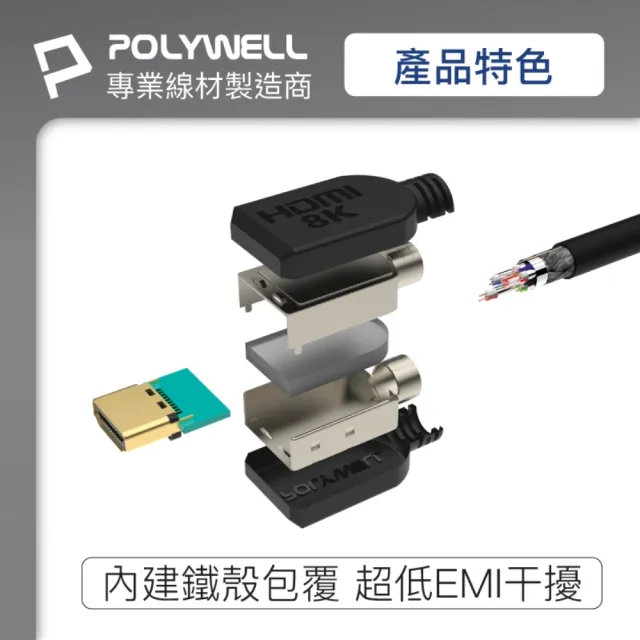 【POLYWELL】HDMI 2.1 傳輸線 公對公 /3M