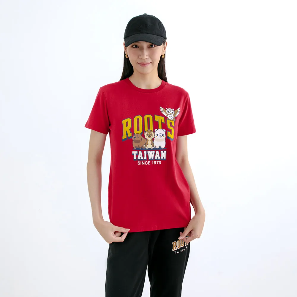 【Roots】Roots女裝- ANIMAL FRIENDS 短袖T恤(紅色)