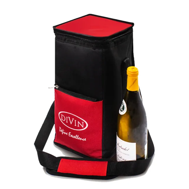 【DIVIN】紅黑 葡萄酒保冷提袋4瓶裝1入+紅2瓶裝1入+黑2瓶裝1入+葡萄酒杯收納盒4入 送DIVIN軟木塞開瓶器1組