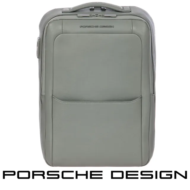 【Porsche Design 保時捷】德國頂級小牛皮旅行後背包(灰色 OLE1614GRY)