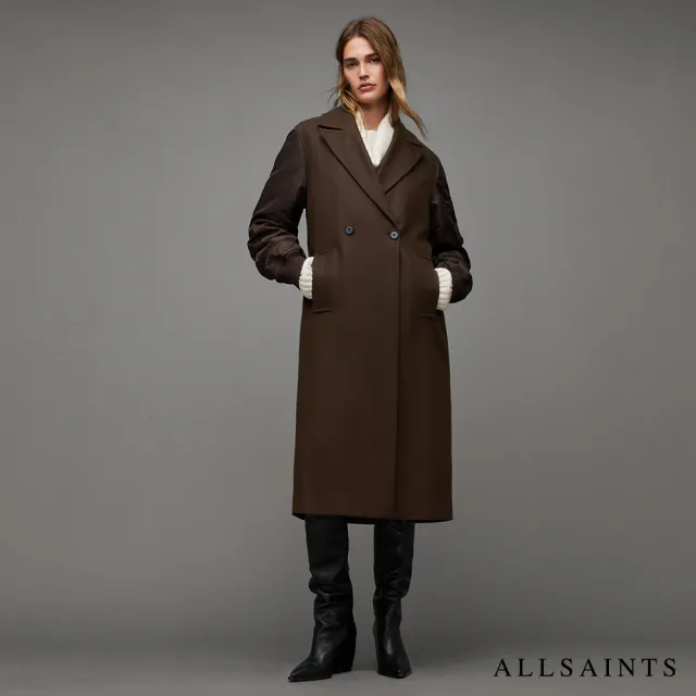 【ALLSAINTS】PAULAH 喀什米爾羊毛拚接外套-棕 WO103Z(舒適版型)