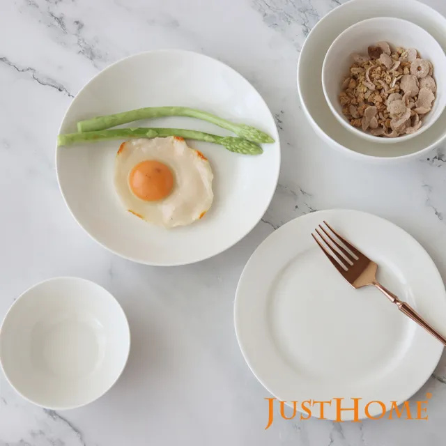 【Just Home】羽白輕量新骨瓷12件碗盤餐具組(碗 盤 湯盤 深盤)