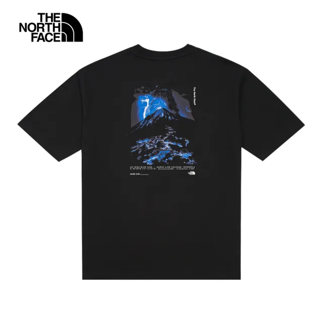 【The North Face 官方旗艦】北面UE男款黑色舒適重磅大尺寸藍色岩漿火山圖案短袖T恤｜8AHHJK3(上衣/LOGO)