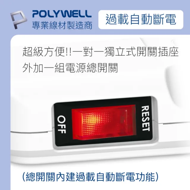 【POLYWELL】電源插座延長線 7切6座 /6尺