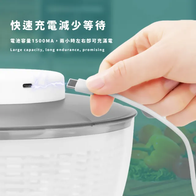 【廚房好幫手】省力高效科技電動脫水器4.5L(大容量 瀝水籃 蔬果甩乾 洗菜籃 迷你脫水機 小型洗菜機)