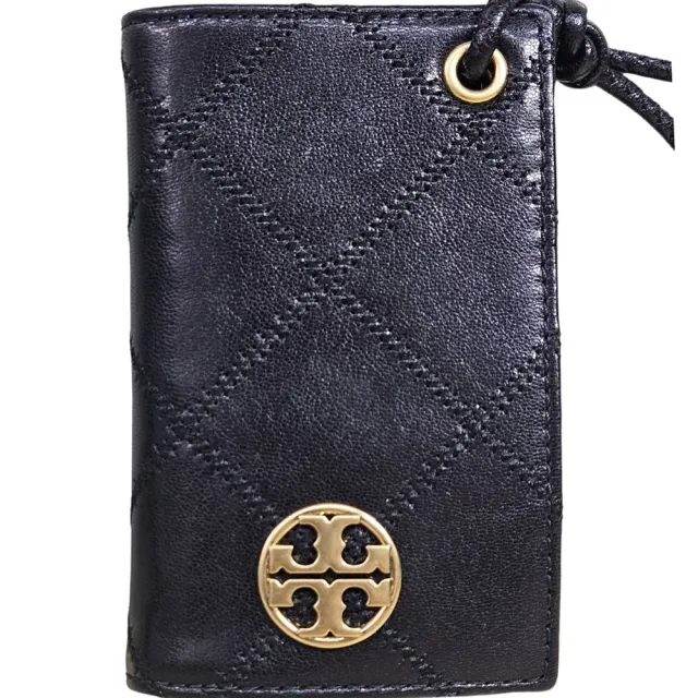 【TORY BURCH】TORY BURCH Willa 金色圓牌LOGO菱格紋掛繩卡片夾(贈原廠紙袋)