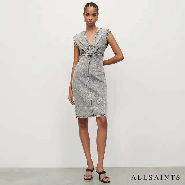 【ALLSAINTS】SYLANA V領露背牛仔短洋裝 WD373Y(貼身版型)