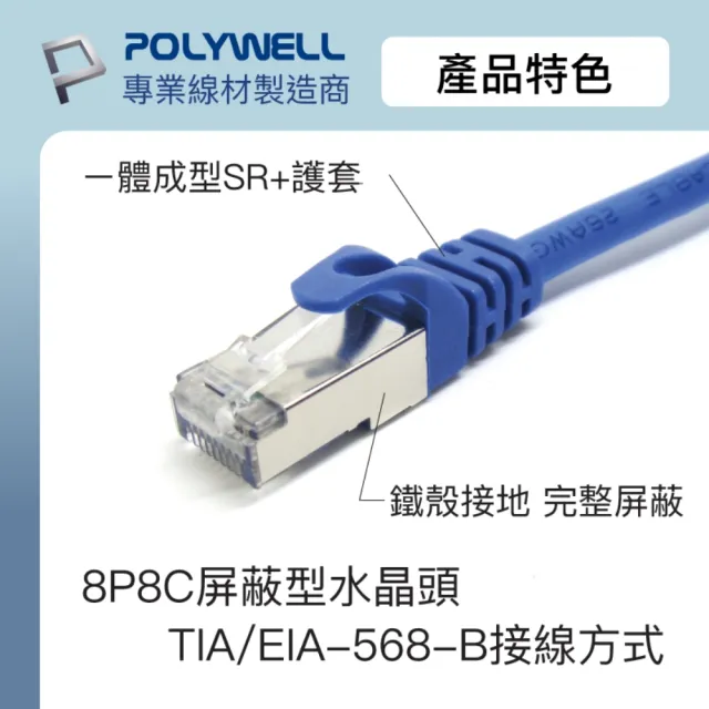 【POLYWELL】CAT6A 高速乙太網路線 S/FTP 10Gbps /5M