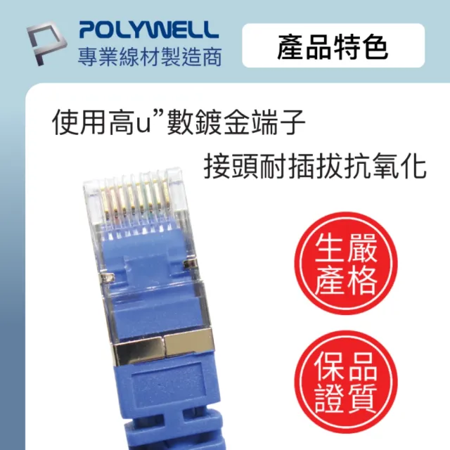 【POLYWELL】CAT6A 高速乙太網路線 S/FTP 10Gbps /5M