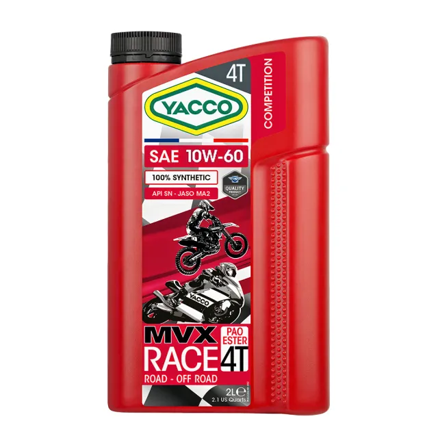 【YACCO-亞殼】法國原裝YACCO  MVX RACE 4T 10W60 100%全合成競技型機油 2L(台灣總代理公司貨)