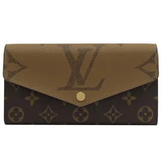 【Louis Vuitton 路易威登】LV M80726 SARAH 經典花紋拼接扣式發財零錢長夾(現貨)