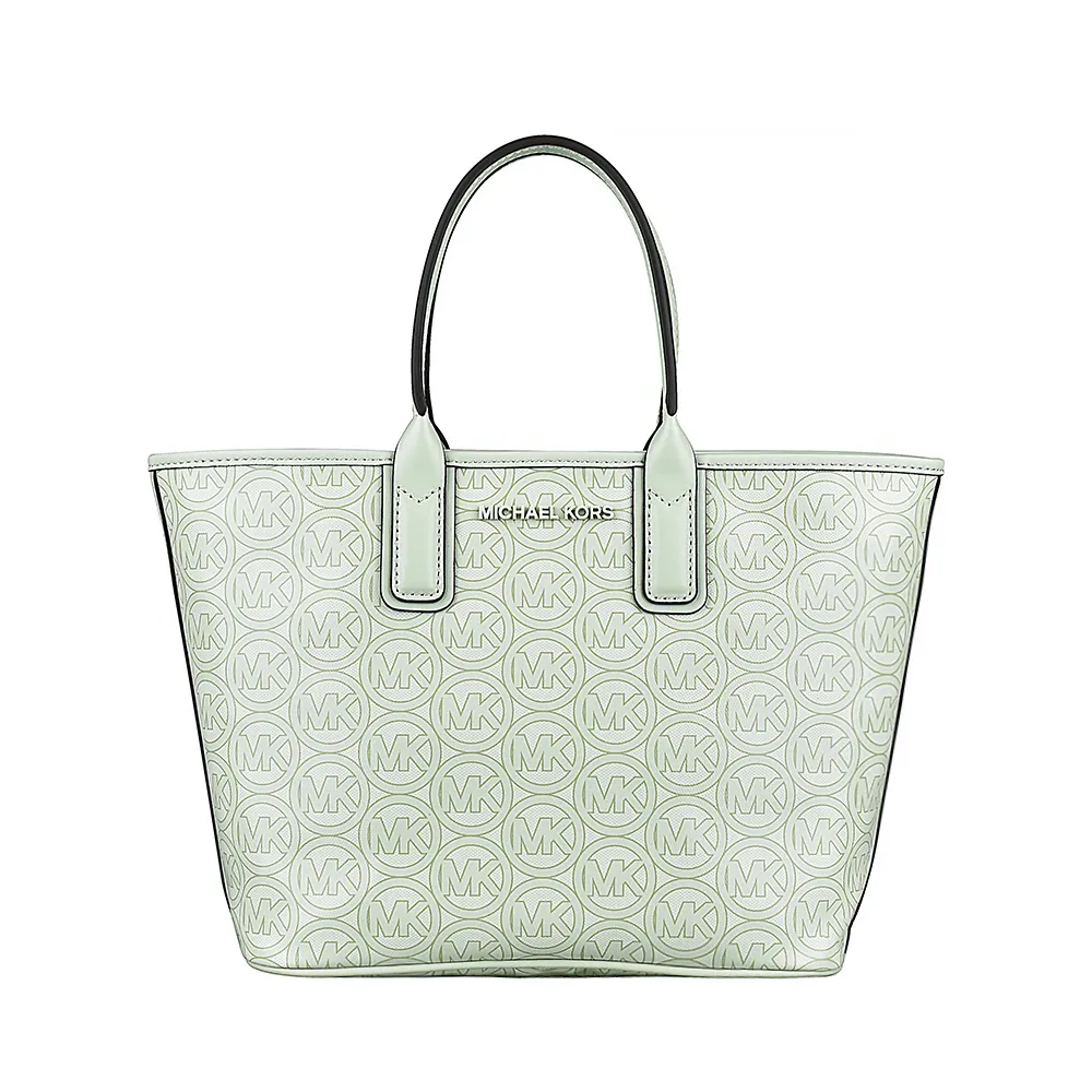 【Michael Kors】MK MICHAEL KORS JODIE LOGO圓標PVC手提托特包(小/迷霧薄荷綠)