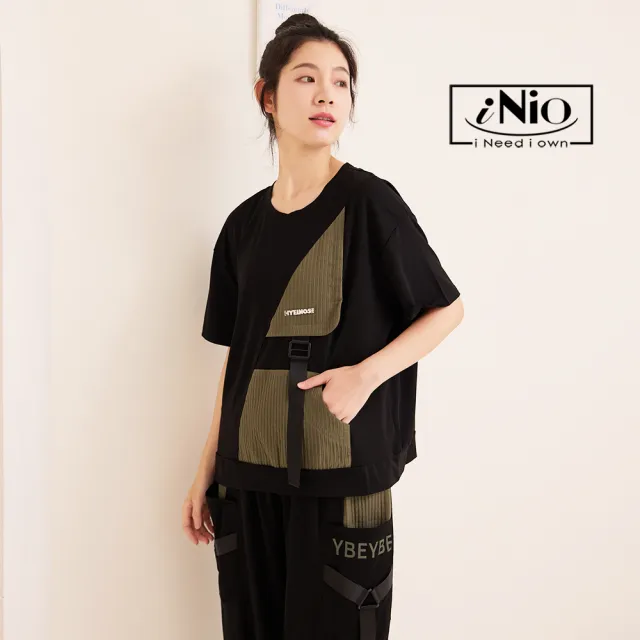 【iNio 衣著美學】短袖上衣 夏新品 現貨 圓領 拼接 短袖棉T(CDW1136)