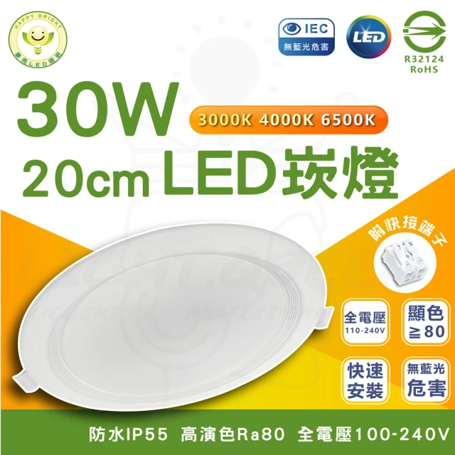 HappyBright 樂亮 12入組 30W LED囍月崁燈 20cm嵌入孔 崁燈(白光/中性光/黃光)