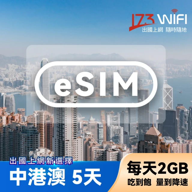 【173WIFI 】eSIM-中港澳免翻牆5日吃到飽兌換券（每日2GB高速量到降速吃到飽）(MO)