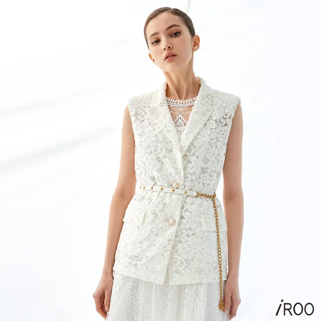 【iROO】蕾絲西裝版背心外套