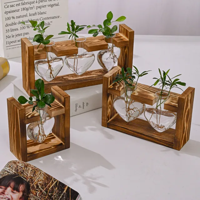 【zozo】2件組 木架水培愛心花瓶-單瓶(水培花盆/花器/水耕盆栽)