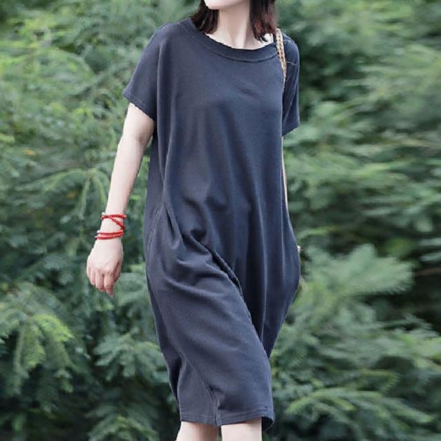 【LANNI 藍尼】★休閒棉質修身舒適連身裙 女裝 洋裝 套裝 長版上衣 連身裙 