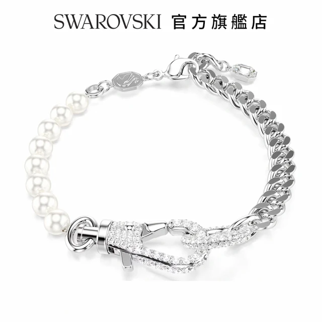 SWAROVSKI 施華洛世奇 Dextera 手鏈 密鑲 水晶珍珠 白色 鍍白金色(情人節禮物)