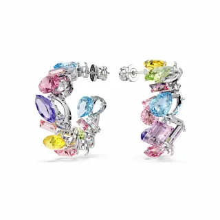 【SWAROVSKI 施華洛世奇】Gema 大圈耳環 非對稱設計 混合式切割 細碼 漸層色 鍍白金色(情人節禮物)