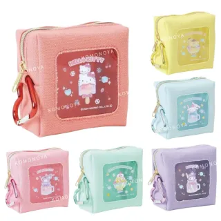 【小禮堂】Sanrio 三麗鷗 愛心扣環透明窗口小物收納包 - 夏日汽水 Kitty 美樂蒂 酷洛米(平輸品)