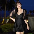 【TING BRA 婷姐內衣】女泳裝 連身款 大尺碼 透紗短袖皺褶鋼圈款裙裝兩件式連身泳衣(共2色 XL-5XL)