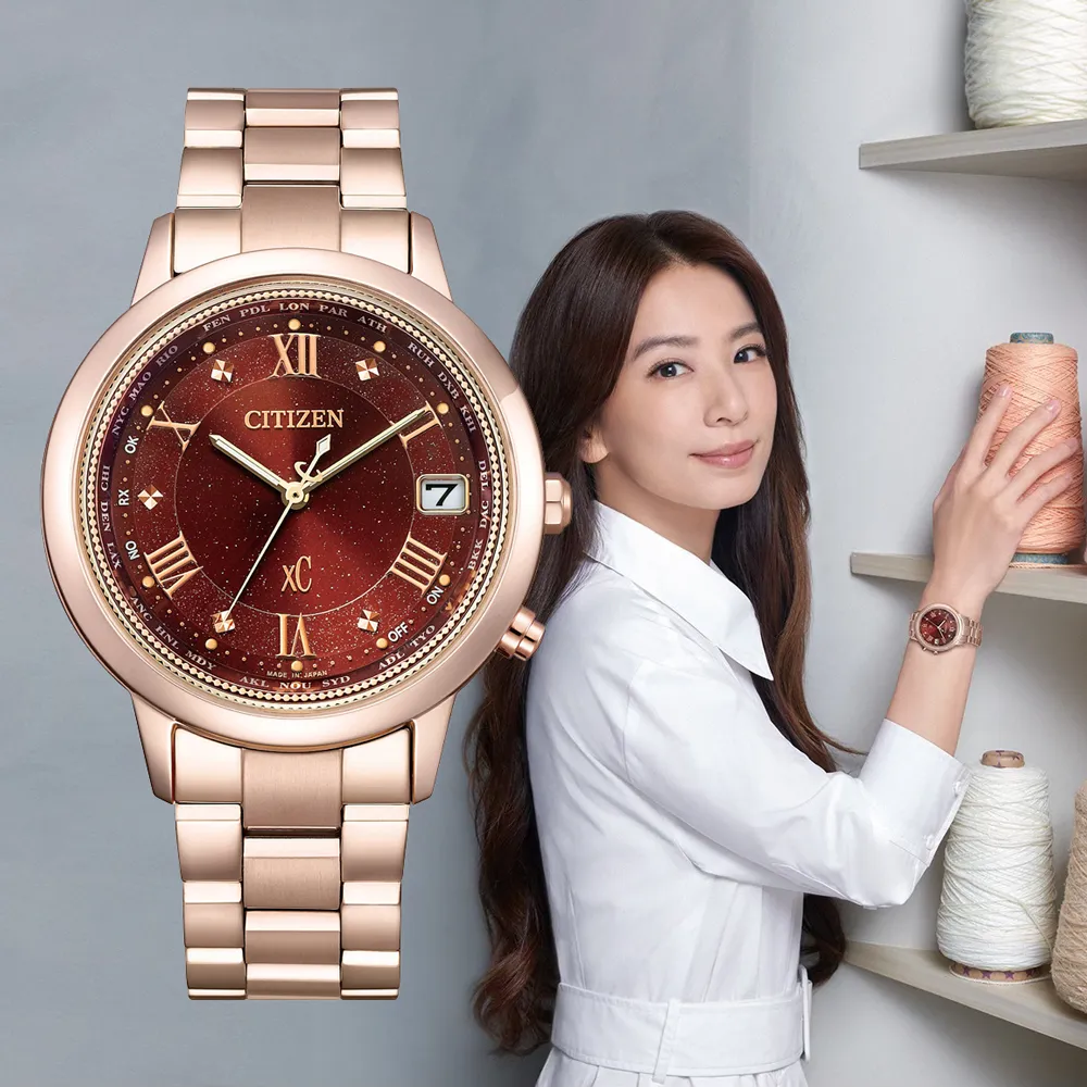 【CITIZEN 星辰】XC Hebe廣告款魅力酒紅韶光電波鈦金屬光動能女錶/36mm雙11限定(CB1138-62W)