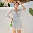 【TING BRA 婷姐內衣】女泳裝 三件式 大尺碼 美背鋼圈款木耳邊高腰外罩衫三件式泳衣(白色 M-3XL)