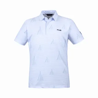 【PING】男款帆船條紋吸濕排汗抗UV短袖POLO衫-淺藍(GOLF/高爾夫球衫/PA24104-53)